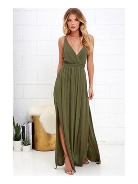 Lulus Olive Green V-Neck Maxi Dress size small